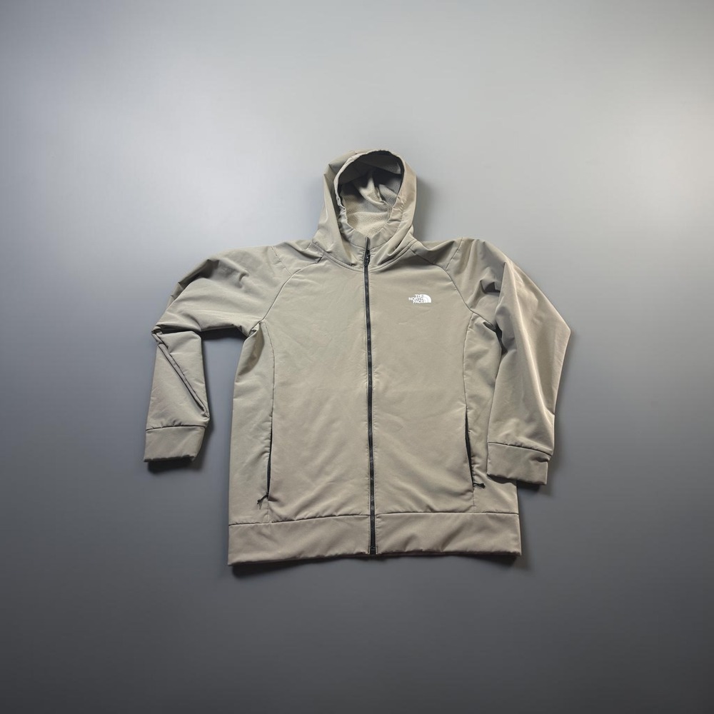 The North Face Hoodie Jacket Women L Khaki Tan Full Zip Fleece Lined Softshell